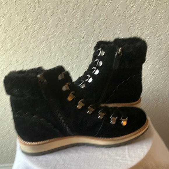 Kate Spade: Maira Black Suede Ankle Hiking Boots- side zip- 8.5 marks - Picture 5 of 16